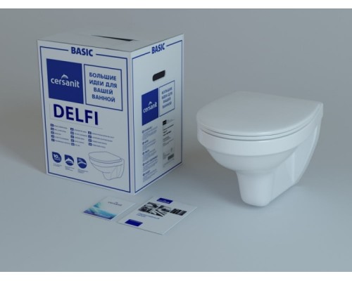 Комплект унитаза с инсталляцией Cersanit Delfi S-SET-DEL/Black/TPL/Cg-w с сиденьем Микролифт и клавишей смыва Хром