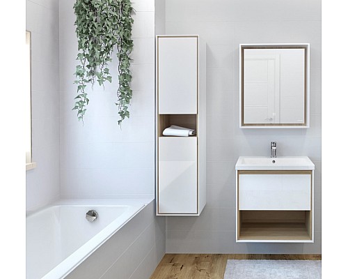 Шкаф пенал Cersanit Louna 35 SP-SL-LOU/Wh подвесной Белый глянец дуб Эврика