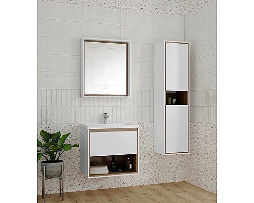 Шкаф пенал Cersanit Louna 35 SP-SL-LOU/Wh подвесной Белый глянец дуб Эврика