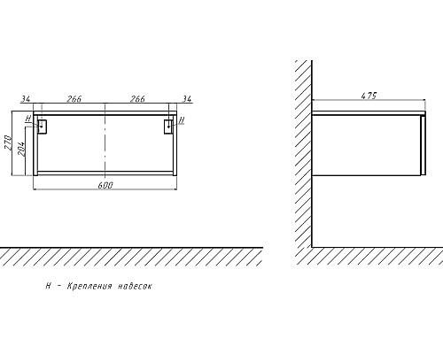 Тумба Velvex Unique Unit 60 tp.UNI.60.1Y подвесная Белая глянцевая