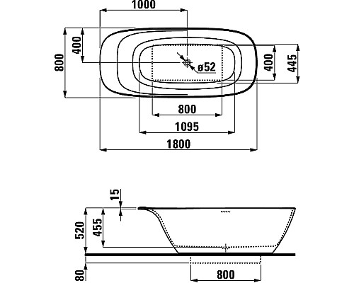 Ванна из искусственного камня Laufen Ino 180х80 2.3030.2.000.000.1 без гидромассажа
