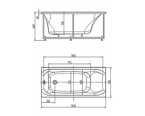 Акриловая ванна Aquatek Альфа 150x70 ALF150-0000031 без гидромассажа с фронтальной панелью с каркасом (разборный) со слив-переливом (слева)