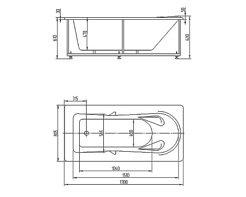 Акриловая ванна Aquatek Леда 170х80 LED170-0000034 без гидромассажа с фронтальной панелью с каркасом (разборный) со слив-переливом (слева)