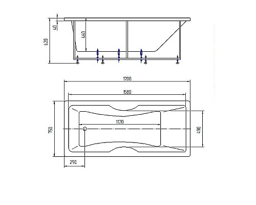Акриловая ванна Aquatek Феникс 170x75 FEN170-0000043 без гидромассажа с фронтальной панелью с каркасом (разборный) со слив-переливом (слева)