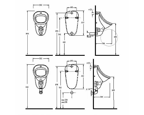Писсуар beWash Eri 37108001 подвесной с внутренним подводом воды