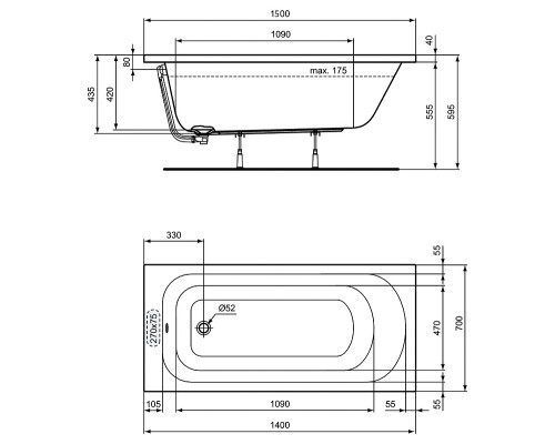 Акриловая ванна Ideal Standard Simplicity 150x70 W004201 без гидромассажа