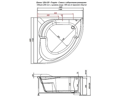 Акриловая ванна Aquanet Fregate 120x120 205488 без гидромассажа