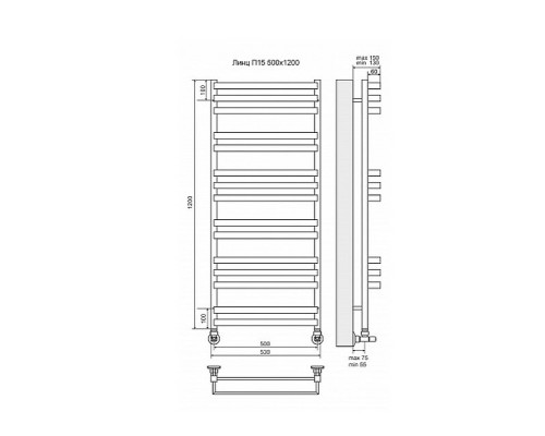 Водяной полотенцесушитель Terminus Линц П15 500x1200 4630080268395 Хром