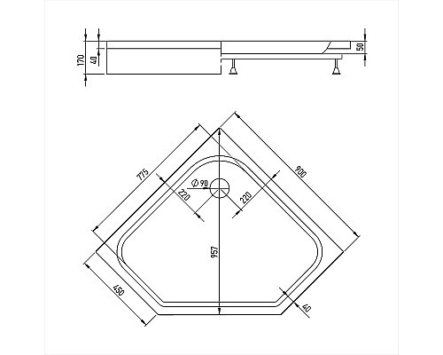 Акриловый поддон для душа Alex Baitler 90х90 AB9017V-1 Белый
