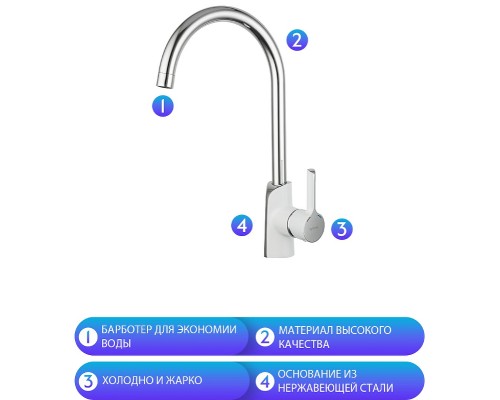 Смеситель для кухни Gappo G03-8 G4003-8 Белый Хром