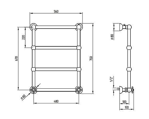 Водяной полотенцесушитель Migliore Colosseum 75x56 20287 Золото