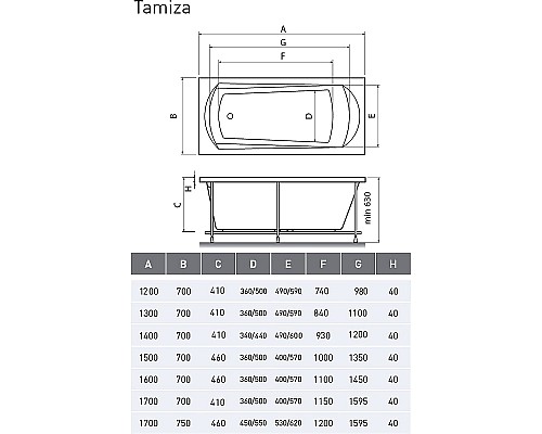 Акриловая ванна Relisan Tamiza 130x70 Гл000025051 без гидромассажа