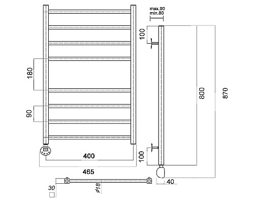 Электрический полотенцесушитель Domoterm Куба П8 400x800 EL Хром Электрический полотенцесушитель Domoterm Куба П8 400x800 EL Хром