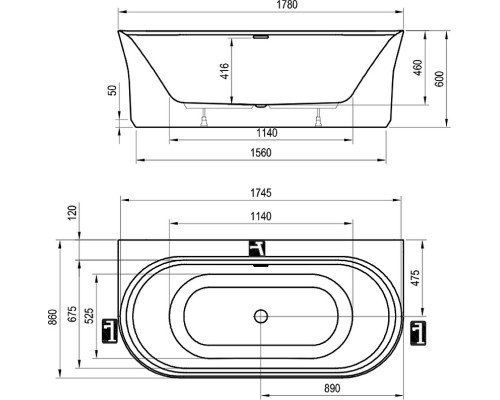 Акриловая ванна Ravak Ypsilon Wall 178x86 без гидромассажа