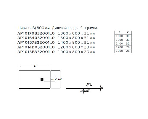 Душевой поддон из композитного материала Roca Terran 160x80 AP10164032001400 Черный