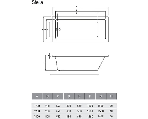 Акриловая ванна Relisan Stella 180x80 Гл000026030 без гидромассажа