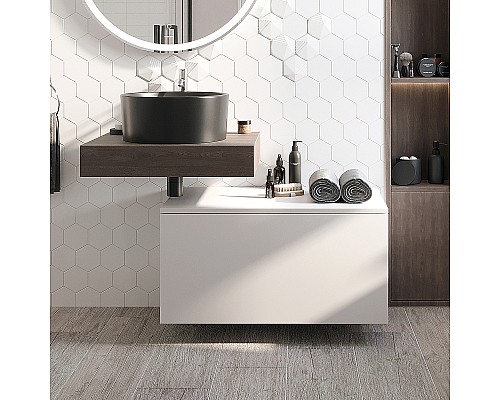 Тумба с раковиной STWORKI Ольборг 80 482608 подвесная Белая матовая Дуб карпентер