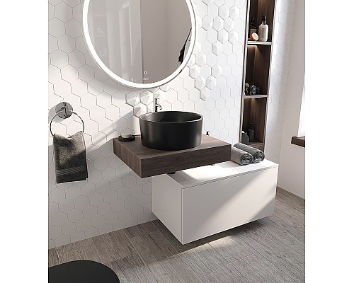 Тумба с раковиной STWORKI Ольборг 80 482608 подвесная Белая матовая Дуб карпентер