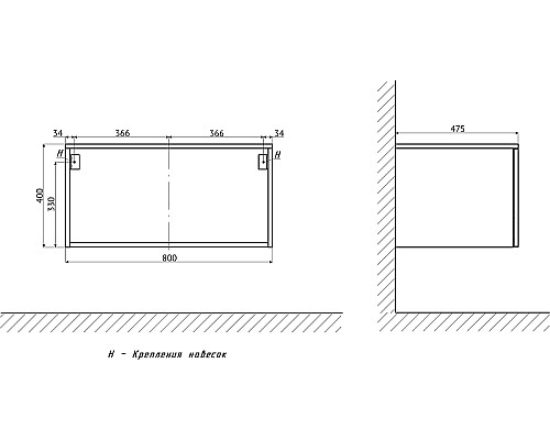 Тумба с раковиной STWORKI Ольборг 80 482608 подвесная Белая матовая Дуб карпентер