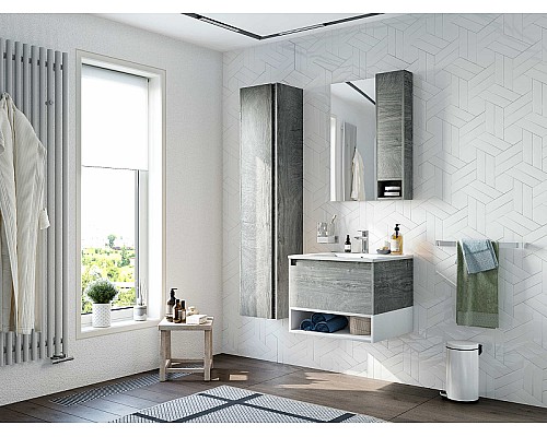 Комплект мебели для ванной STWORKI Карлстад 60 440535 подвесной Дуб рошелье Белый