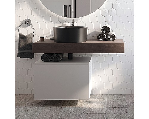 Комплект мебели для ванной STWORKI Ольборг 100 481986 подвесная Белая матовая Дуб карпентер