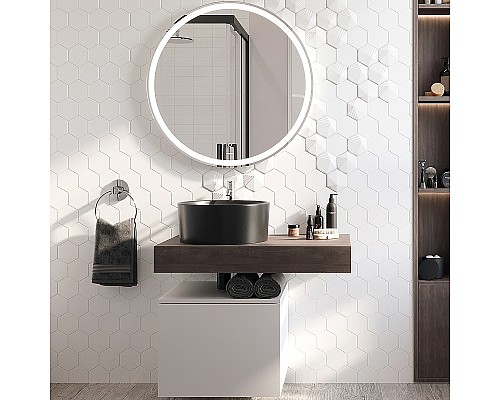 Комплект мебели для ванной STWORKI Ольборг 80 482643 подвесная Белая матовая Дуб карпентер