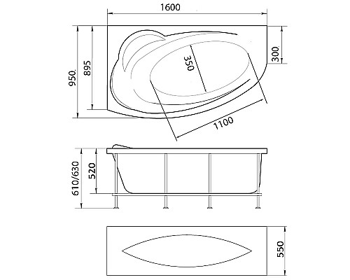 Акриловая ванна Marka One Julianna 160х95 R 01дж1695п без гидромассажа