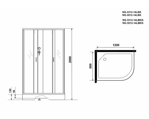Душевая кабина Niagara Classic 120x80 L NG-3312-14LBKG с гидромассажем