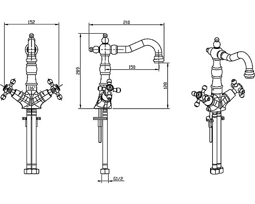 Смеситель для раковины Boheme Royal Cristal 292-Royal/CRSTblack Золото