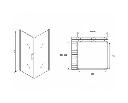 Душевой уголок Abber Sonnenstrand 90x85 профиль Черный стекло прозрачное