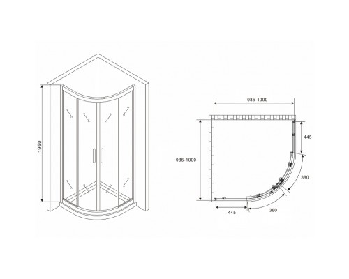 Душевой уголок Abber Schwarzer Diamant 100x100 профиль Хром стекло прозрачное