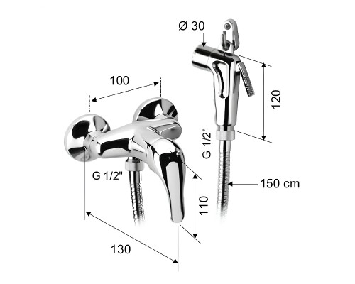 Гигиенический душ со смесителем Remer C332DP Хром