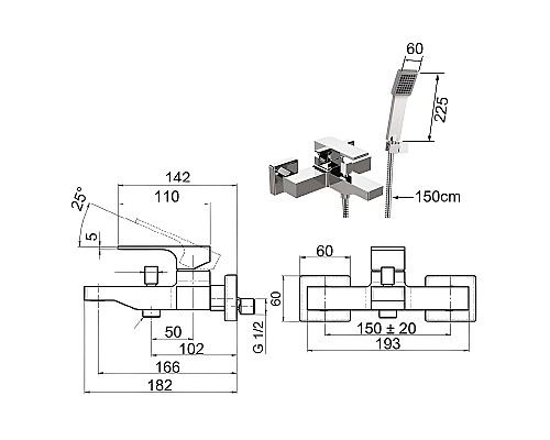 Смеситель для ванны Remer Absolute AU02 Хром