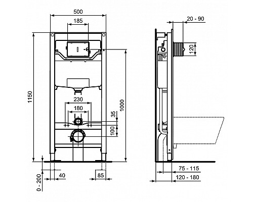 Комплект унитаза с инсталляцией Ideal Standard I.Life A I001701 с сиденьем Микролифт