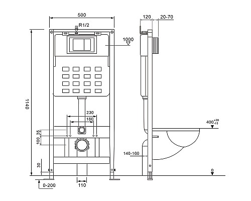 Инсталляция Abber AC0105 для унитаза без клавиши смыва