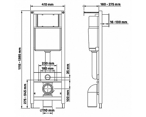 Инсталляция Berges Atom Line 410 040344 для унитаза с клавишей смыва Хром матовый