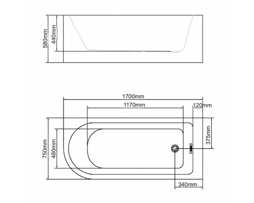 Акриловая ванна Swedbe Vita 170х75 R 8843 без гидромассажа