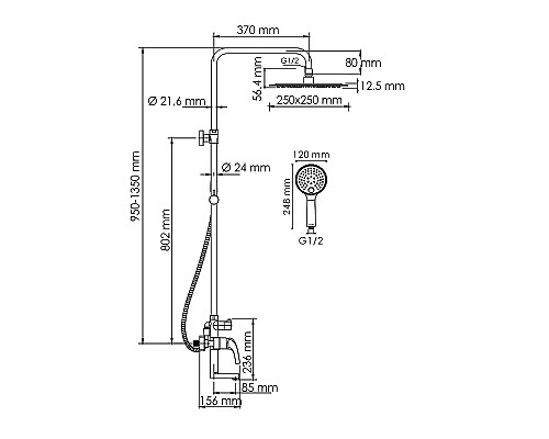 Душевая система WasserKRAFT A171.256.207.PG Золото глянцевое