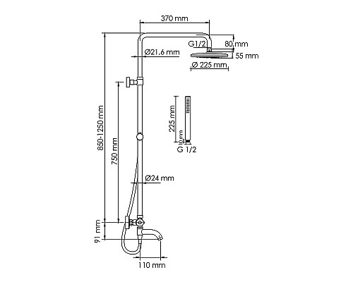 Душевая система WasserKRAFT A288.077.217.BM Thermo с термостатом Черная матовая