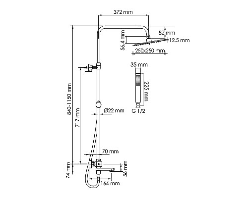 Душевая система WasserKRAFT A299.255.218.BM Thermo с термостатом Черная матовая