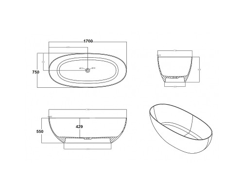 Ванна из полиэфирной смолы Abber Kristall 170х75 AT9703Rubin Красная без гидромассажа