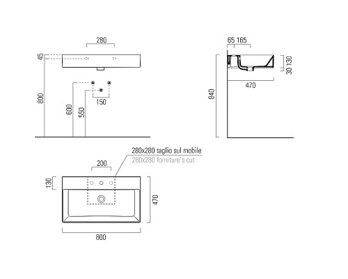Раковина GSI Kube X 80 9422011 Белая