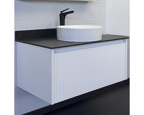 Тумба с раковиной Comforty Марсель 90 00-00013797 подвесная Белая матовая Калакатта Блэк
