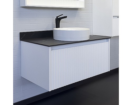 Тумба с раковиной Comforty Марсель 90 00-00013797 подвесная Белая матовая Калакатта Блэк