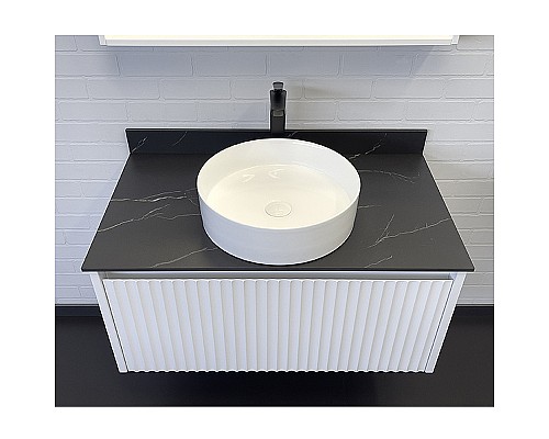 Тумба с раковиной Comforty Марсель 90 00-00013797 подвесная Белая матовая Калакатта Блэк