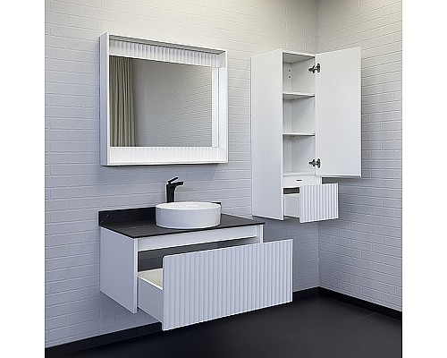 Тумба с раковиной Comforty Марсель 90 00-00013797 подвесная Белая матовая Калакатта Блэк