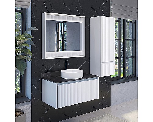 Тумба с раковиной Comforty Марсель 90 00-00013797 подвесная Белая матовая Калакатта Блэк