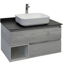 Тумба с раковиной Comforty Прага 90 00-00014424 подвесная Дуб белый Белая глянцевая Графит