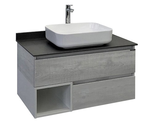 Тумба с раковиной Comforty Прага 90 00-00014424 подвесная Дуб белый Белая глянцевая Графит