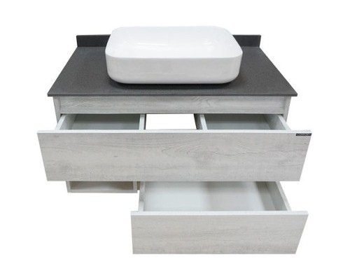 Тумба с раковиной Comforty Прага 90 00-00014424 подвесная Дуб белый Белая глянцевая Графит